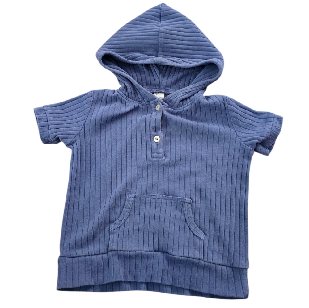 Kate Quinn Toddler Kids Blue Ribbed Short Sleeve Hooded Shirt Size 2T